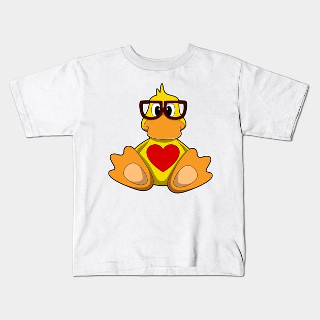 Duck with Heart & Glasses Kids T-Shirt by Markus Schnabel